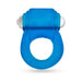 Blue soft silicone cock ring with integrated white LED light and ergonomic design.