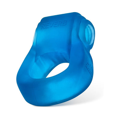Blue translucent ergonomic cock ring with LED light and textured design for enhanced fit and stimulation.