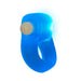 Blue silicone cock ring with built-in LED light glowing softly against a white background.