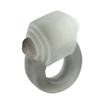 Clear silicone cock ring with integrated LED light and textured upper section for stimulation and secure fit.