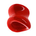 Red glossy ergonomic ballstretcher with hourglass shape and oval inner opening for comfortable fit and stretch.