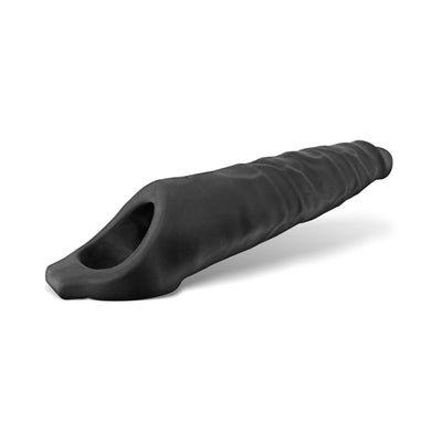 Black textured silicone deep-reacher sheath with tapered design and open base for secure fit and comfort.