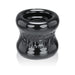 Black glossy flexible ball stretcher with embossed SQUEEZE branding and ergonomic curved shape.