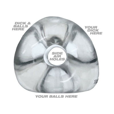 Gray translucent rubber 3-ring sling with labeled holes for custom fit and side air vents for comfort.