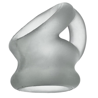 Translucent gray silicone tri-ring cocksling and ballstretcher with flexible, ergonomic design.