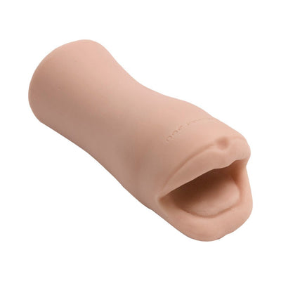 Beige Palm Pal UR3 mouth masturbator made of soft, realistic material with an open mouth design.