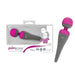 Palmpower Massager with pink removable silicone head and gray ergonomic handle shown in and out of packaging.