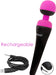 Palm Power Rechargeable Massager wand with flexible silicone head and USB charging cable for convenient use.