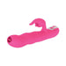 Pink silicone dual stimulator with rotating, thrusting features and control buttons on the handle.