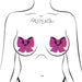 Illustration of a torso wearing hot pink glitter bow-shaped nipple pasties by Pastease.