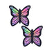 Pair of butterfly-shaped rainbow twinkle pasties with black outlines and glitter accents on a white background.