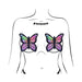 Illustration of a torso wearing Pastease butterfly-shaped rainbow twinkle pasties with fuller coverage and lift.