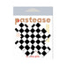 Black and white checkerboard cross-shaped nipple pasties on Pastease branded packaging.