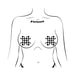 Illustration of a torso wearing black and white checker cross-shaped nipple pasties by Pastease.