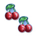 Pair of red cherry-shaped nipple pasties with green leaves and stems on a white background.