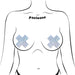 Illustration of a torso wearing silver crystal sparkling cross-shaped nipple pasties by Pastease.