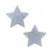Pair of silver star-shaped nipple pasties adorned with sparkling crystal accents on a white background.