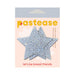 Silver star-shaped nipple pasties adorned with sparkling crystals on branded Pastease packaging.