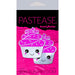 Pastease cupcake-shaped nipple pasties with white glittery frosting and smiling faces on bright pink packaging.