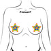 Illustration of a torso wearing rainbow star-shaped nipple pasties with layered colorful outlines.