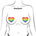 Illustration of a torso wearing rainbow heart-shaped nipple pasties with "GAY AF" text in white letters.