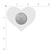 Gray heart-shaped outline with a US quarter coin centered for size reference and measurement grid background.