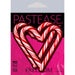 Red and white candy cane heart-shaped nipple pasties on pink and black Pastease packaging, latex-free and made in USA.