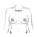 Illustration of a torso wearing two holographic silver cross-shaped nipple pasties by Pastease.