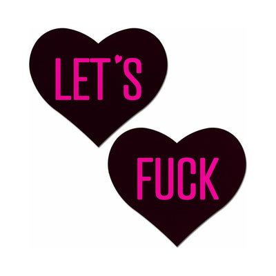 Pastease Love: 'let's Fuck' Black Heart On Neon Pink Base Nipple Pasties - SexToy.com