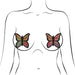 Illustration of pastel rainbow butterfly-shaped glitter nipple pasties on a minimalistic female torso outline.