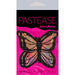 Pastease Monarch glitter pastel rainbow butterfly nipple pasties on pink and black packaging with bold pink text.
