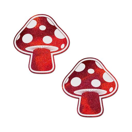 Pastease Mushroom: Shiny Red & White Glow - in - the - dark Shroom Nipple Pasties - SexToy.com
