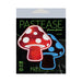 Pastease Mushroom shiny red and white polka dot glow-in-the-dark nipple pasties packaging with black background.