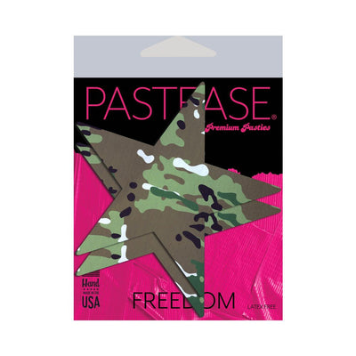 Pastease Nautical Star nipple pasties in military multi-cam camouflage pattern on black and pink packaging.