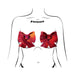 Illustration of red holographic bow-shaped fuller coverage pasties on a stylized female torso.