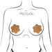 Illustration of a torso wearing cream-colored suede flower-shaped reusable nipple pasties by Pastease.