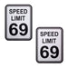 Pair of white rectangular nipple pasties with black border and "Speed Limit 69" text in bold black letters.
