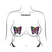 Illustration of a torso wearing Pastease Trippy Butterfly Melt Rainbow Glitter nipple pasties with colorful dripping butterfly design.