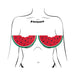 Illustration of a torso wearing Pastease full coverage watermelon slice pasties with a bite design and glitter velvet texture.