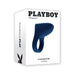 Playboy Pleasure Point blue vibrating silicone ring with textured base, displayed on white retail packaging.