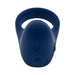 Blue silicone vibrating ring with rounded tip and Playboy bunny logo on top, designed for couples play.