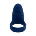 Blue silicone vibrating ring with textured rounded tip and smooth band for intimate couples play.
