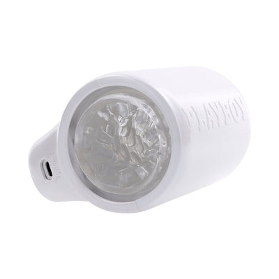 White Playboy Spin Doctor male pleasure device with textured inner sleeve and USB charging port.