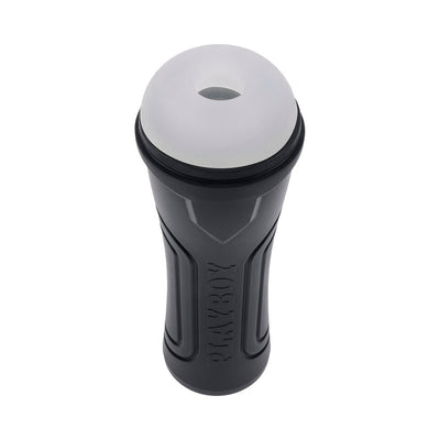 Black Playboy The Urge Large Stroker with textured grip and soft white removable sleeve opening.