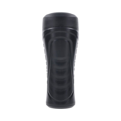 Black canister stroker with textured grip and removable cap for easy cleaning.