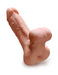 Realistic male stroker with textured shaft, lifelike veins, and detailed testicles in flesh tone material.