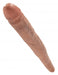 Beige 16-inch tapered double-ended dildo with realistic texture and detailed veins.
