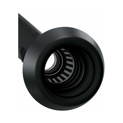 Close-up of the black PDX Elite Hydrobator showing the textured, ribbed silicone internal tunnel and open-ended design.