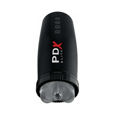 Black PDX Elite Moto Bator 2 with control buttons and soft removable sleeve for customizable hands-free pleasure.