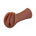 Brown realistic textured male stroker sleeve with a slippery slit design for enhanced pleasure.